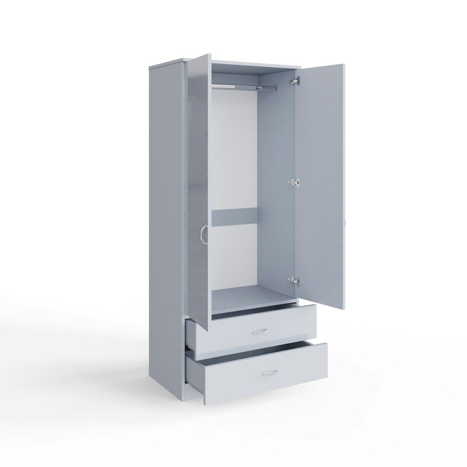image 1 of FWStyle Chilton Combination Wardrobe 2 Door 2 Drawer - Grey Gloss Front Grey