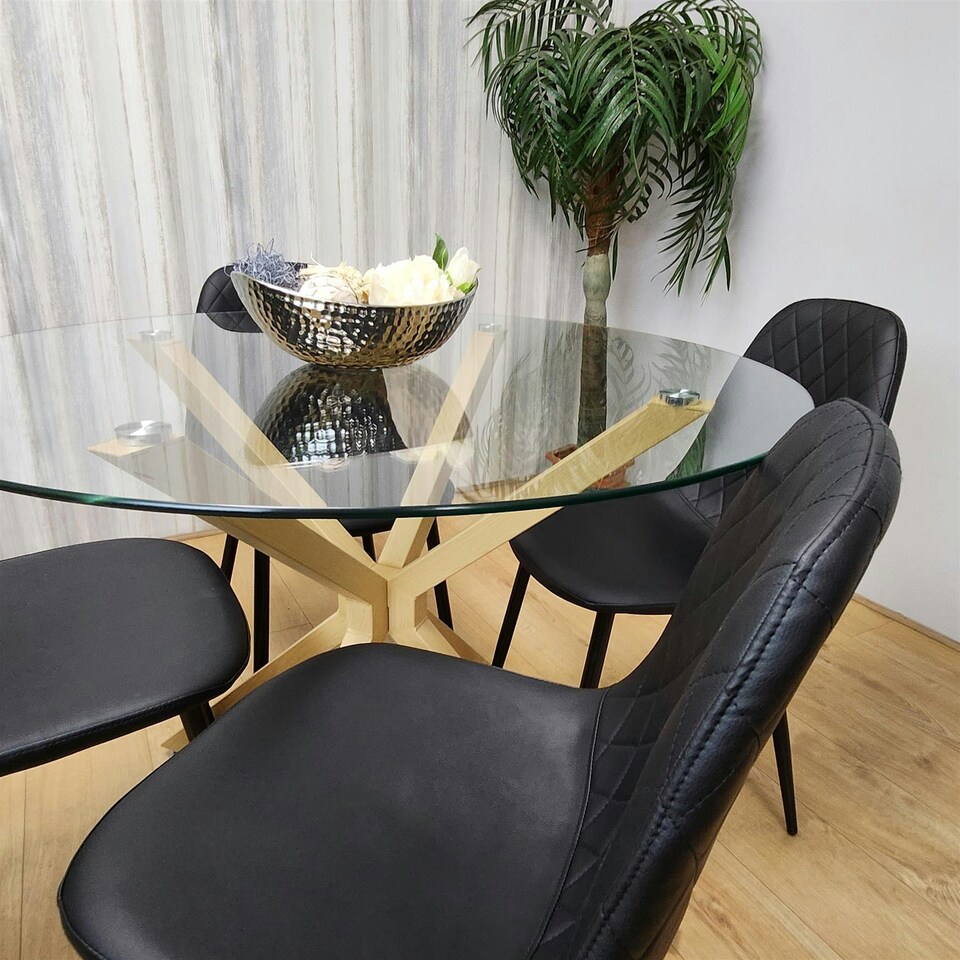 image 1 of Forest Round Glass Table + 4 Black gem Black