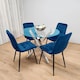 image 2 of Round Glass Dining Table With 4 Blue  velvet  Chairs Dining Set