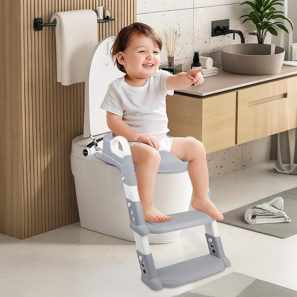 image 1 of Alivio 2-in-1 Kids Potty Training Seat with Adjustable Ladder and Foldable Potty