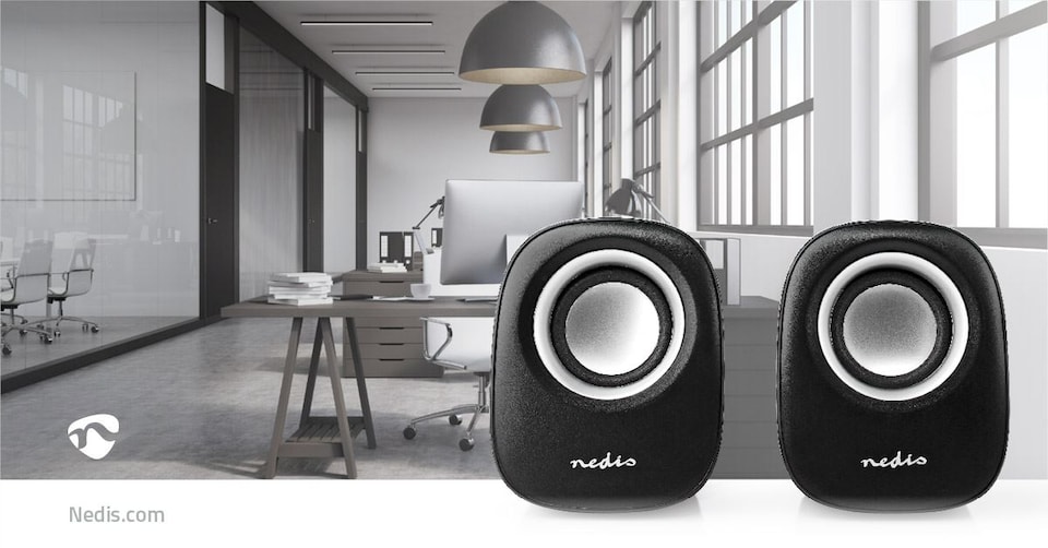 image 1 of Nedis PC Speakers for Computer, Laptop, Tablet, Smartphone, Portable Speaker Set 12W, Wired with USB and 3.5mm Jack, Black and Silver