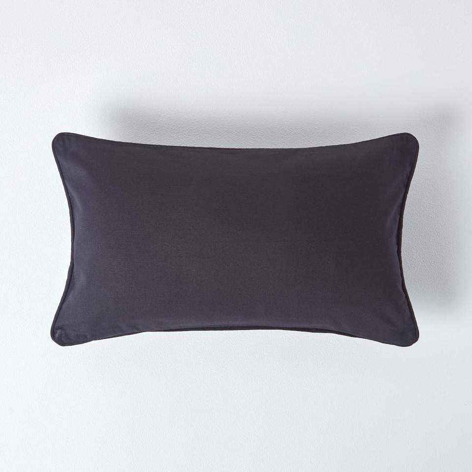 image 1 of Homescapes Cotton Plain Black Rectangular Cushion Cover - 30 x 50 cm | Black | Black | 30 x 50 cm
