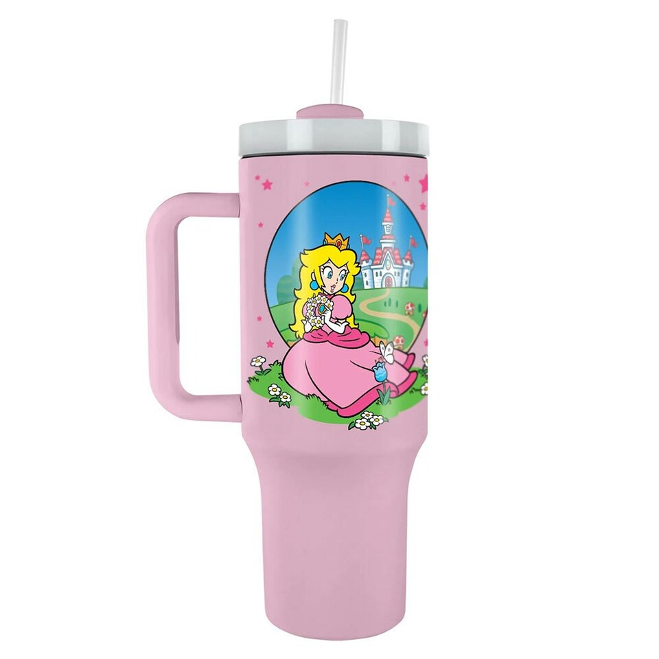 image 1 of Super Mario Princess Peach 1.2L Travel Mug - Pink/Blue - One Size Pink