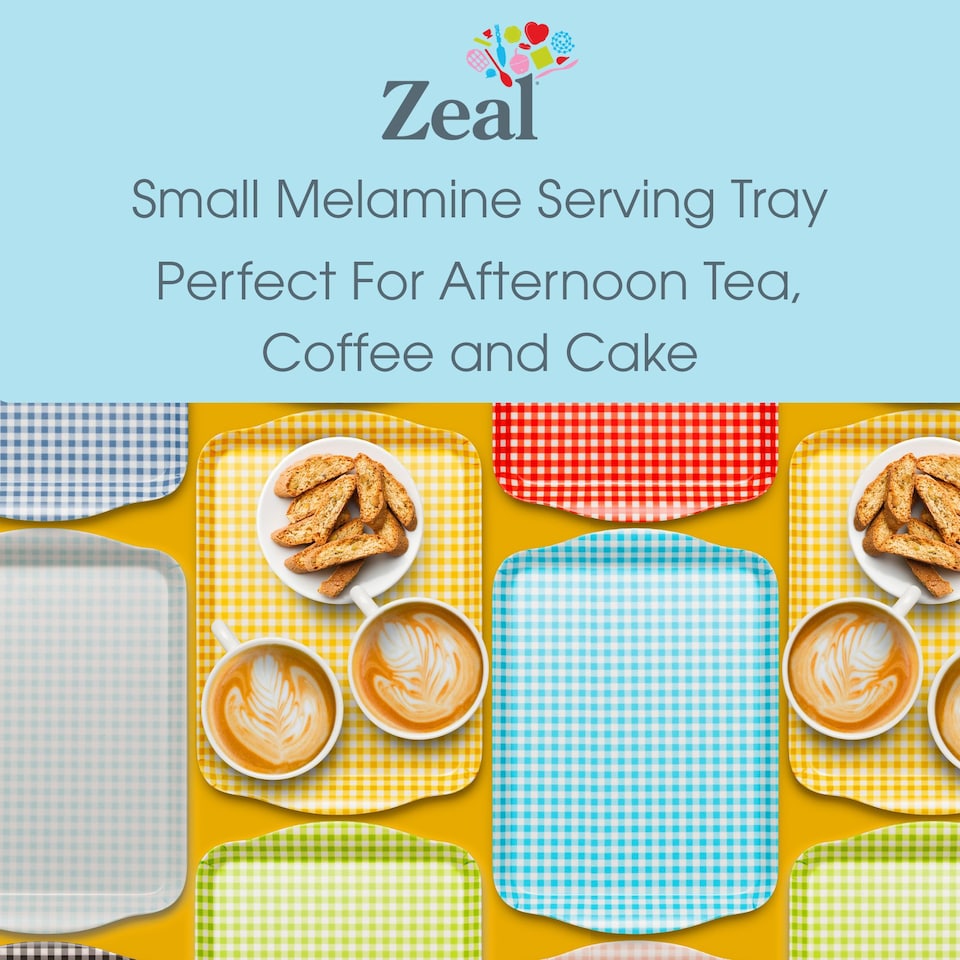 image 1 of Zeal Melamine Small Serving Tray, Gingham Pattern, 25 x 19cm, Neon Orange