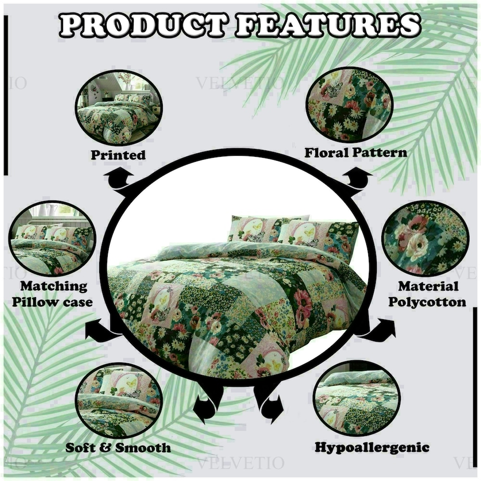 image 1 of Ellis Floral Printed Duvet Cover Set Reversible Polycotton Beddings Multi | Double