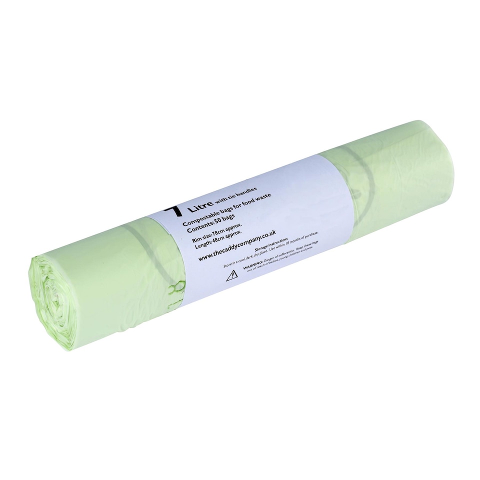 image 1 of The Caddy Company 7 Litre Tie Handle Compostable Food Waste Bin Bags - 1 Roll