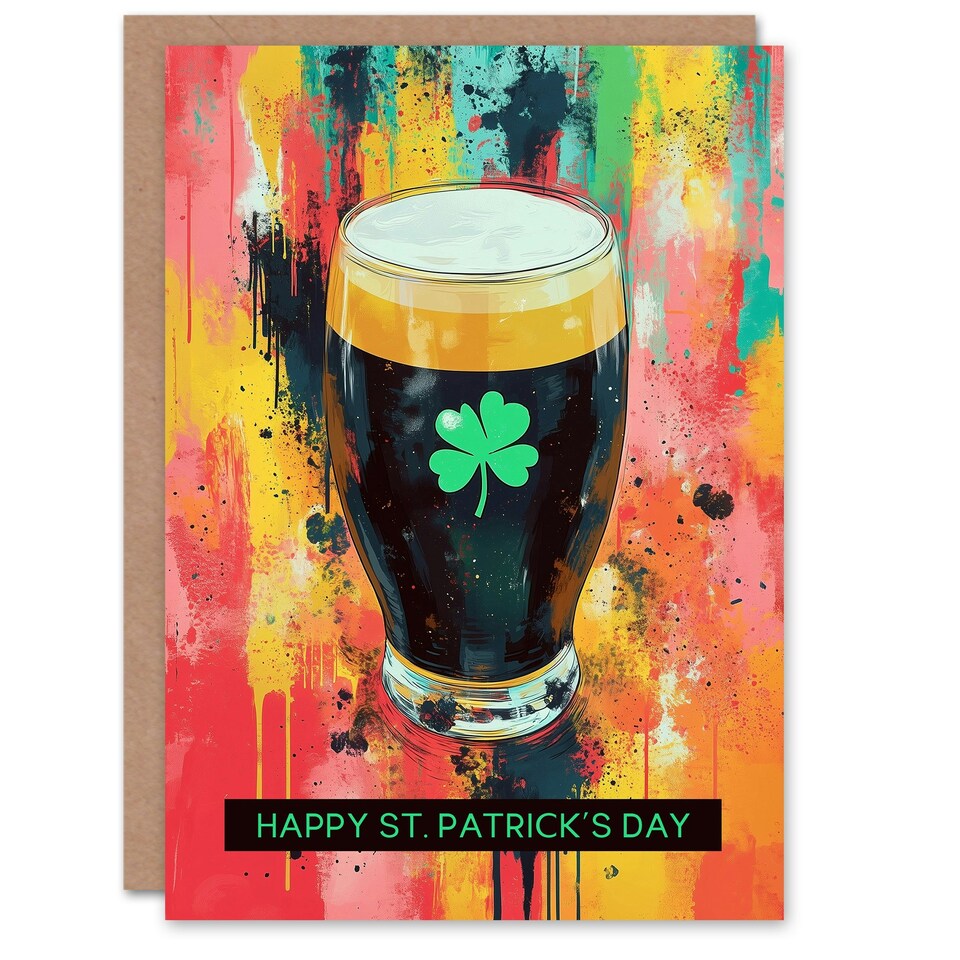 image 1 of St. Patrick's Day Card Lucky Shamrock Pint Stout Blank Greeting Card