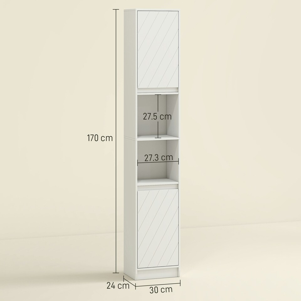 image 1 of HOMCOM Narrow Bathroom Storage Cabinet with Open Compartment, White White