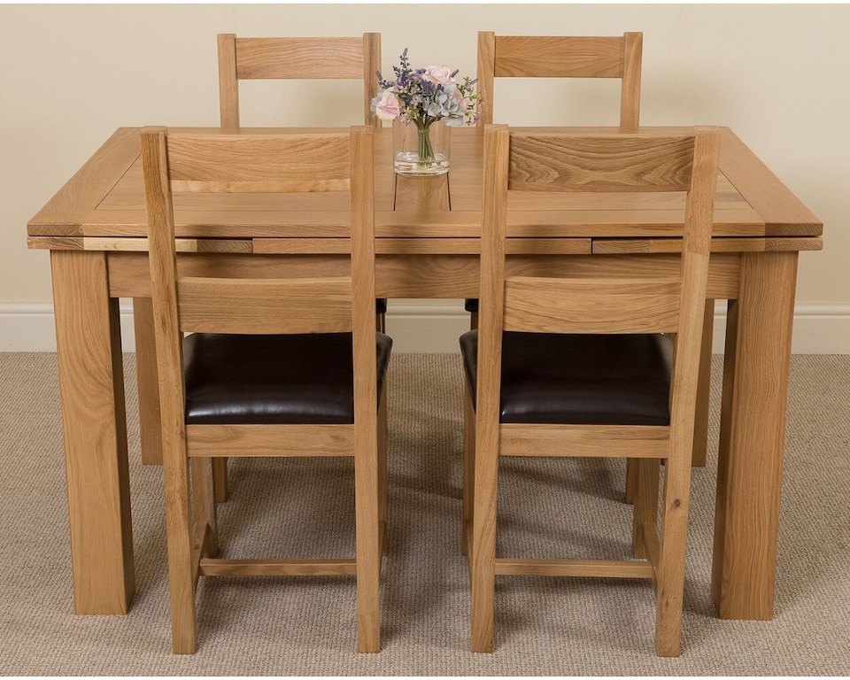 image 1 of Richmond 140-220cm Oak Extending Dining Table and 4 Lincoln Chairs | Brown | Brown