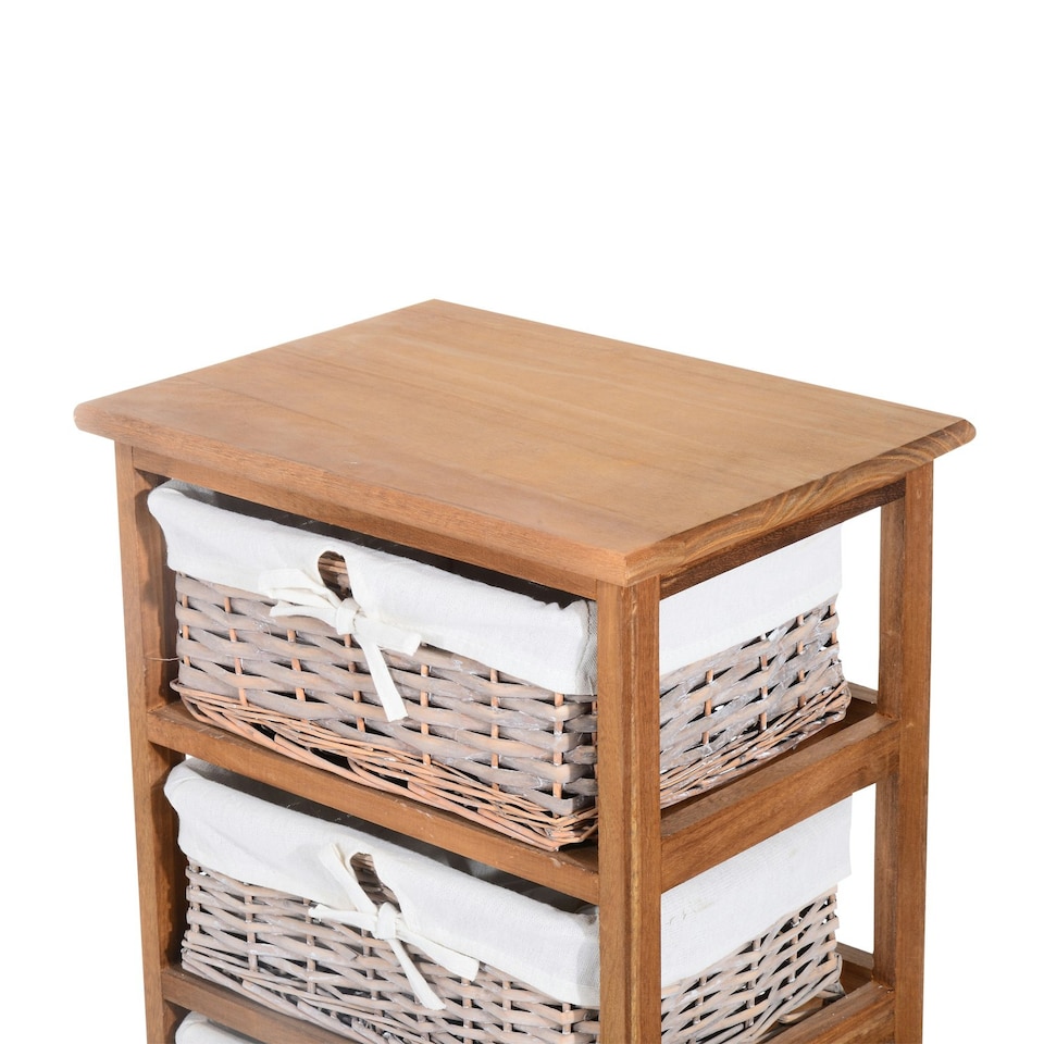 image 1 of HOMCOM 5 Drawer Wicker Basket Storage Shelf Unit Wooden Frame Home Natural