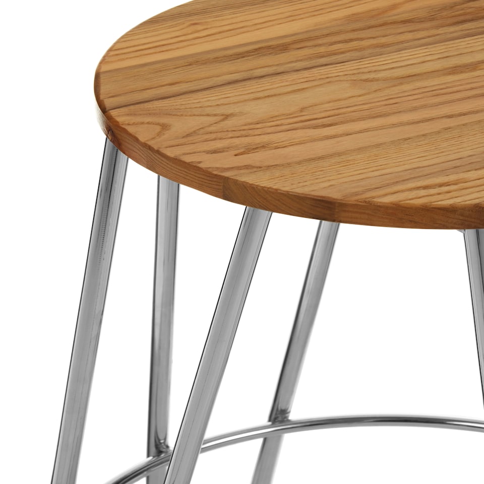 image 1 of Interiors by Premier Chrome Metal and Elm Wood Round Bar Stool, Hairpin Stool, Sturdy Stool for Bar, Kitchen Counter