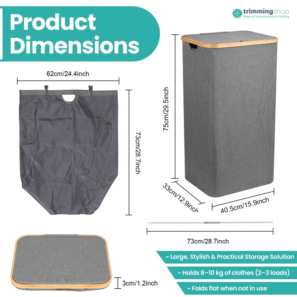 image 1 of 100L Foldable Laundry Hamper with Lid, Collapsible Clothes Basket