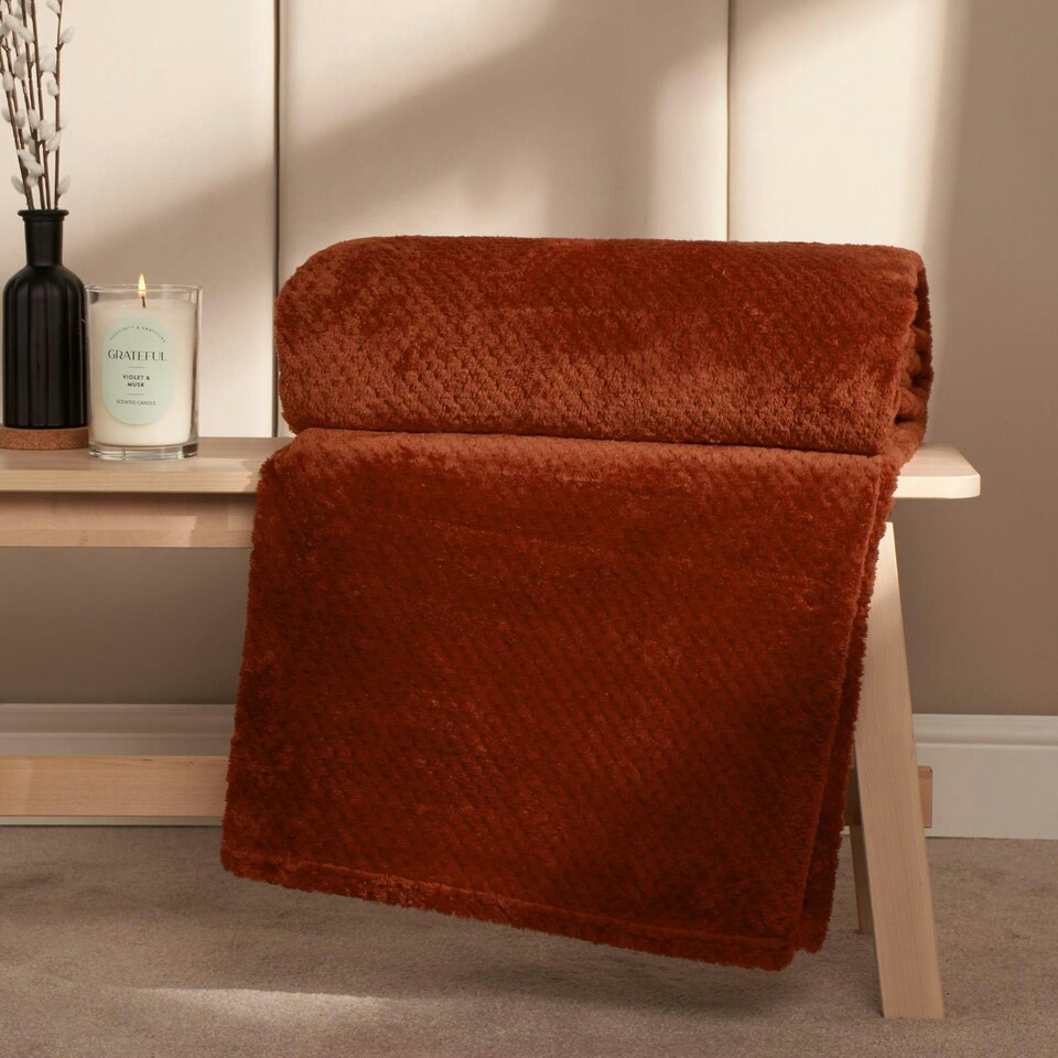 image 1 of OHS Luxury Honeycomb Waffle Warm Blanket, 200x240cm - Burnt Orange