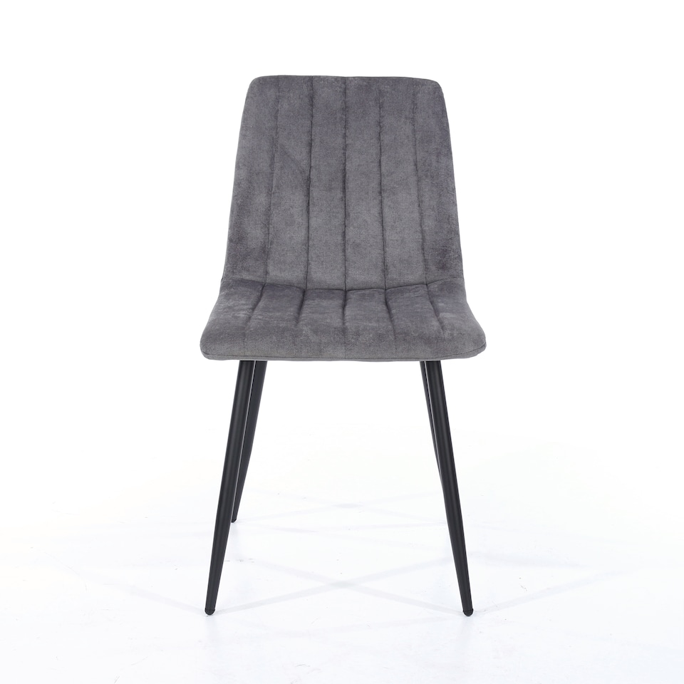 image 1 of Pair of Aspen Cord Fabric Straight Stitch Compact Dining Chairs with Black Tapered Metal Legs | Grey | Grey | 1
