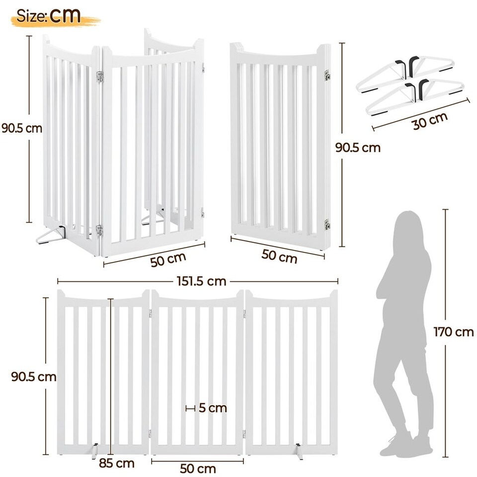 image 1 of Yaheetech 3-Panel Pet Puppy Fence with Two Support Feet, 50 × 90.5 cm White
