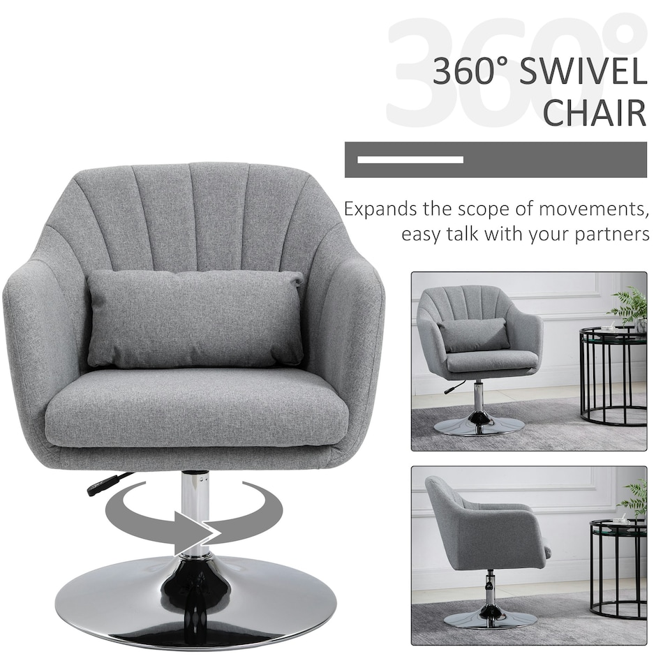 image 1 of HOMCOM Stylish Retro Linen Swivel Tub Chair Steel Frame Cushion Seat Light Grey