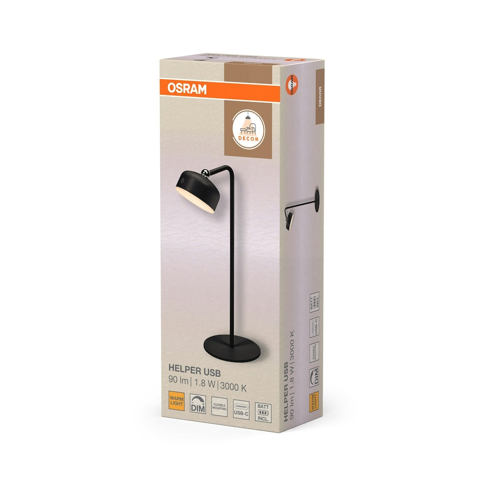 image 1 of Osram Decor Helper Gadget Smart Table Lamp 830 USB Black Black