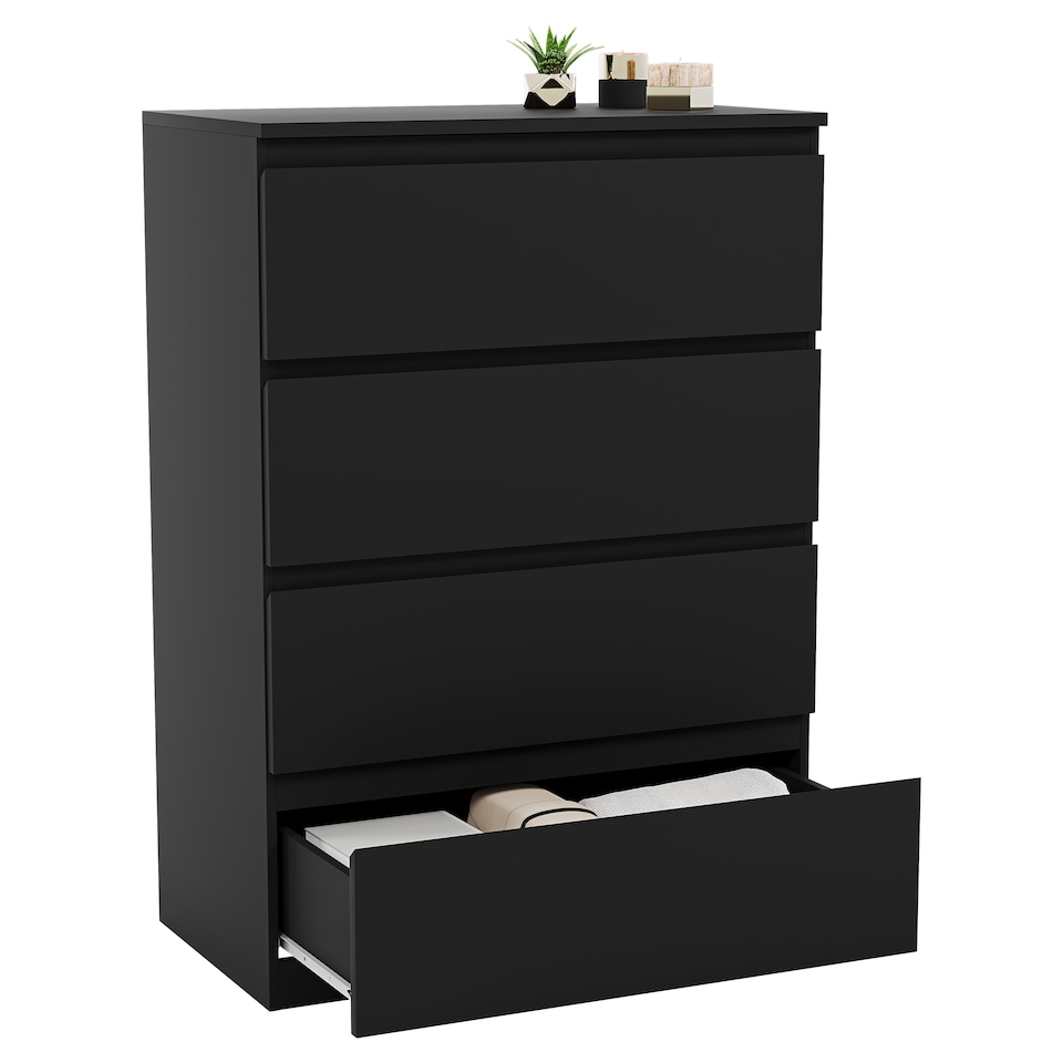 image 1 of Vida Designs Denver 4 Drawer Chest of Drawers Bedroom Storage, Black