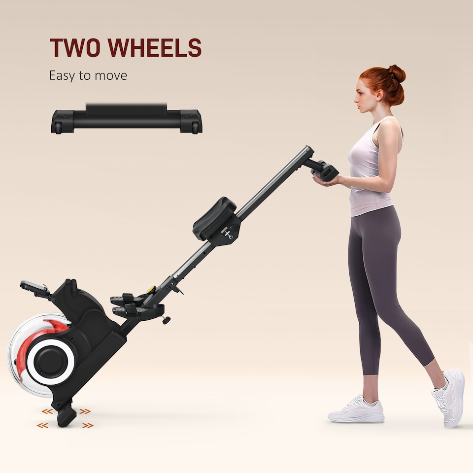image 1 of SPORTNOW Foldable Water Rowing Machine with Wheels and LCD Monitor, Black