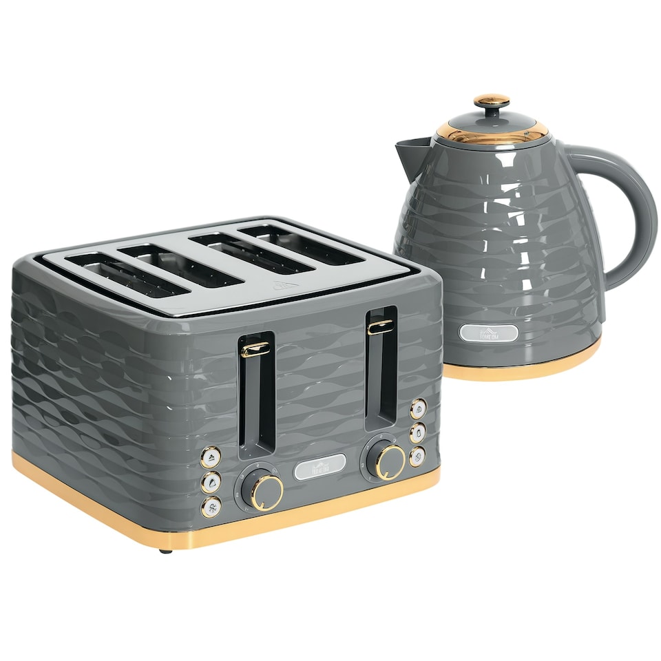image 1 of HOMCOM Kettle and Toaster Set 1.7L Rapid Boil Kettle & 4 Slice Toaster Grey
