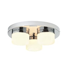 Pure 3 Light Semi Flush Bathroom Ceiling Light Chrome, Opal Glass IP44, G9