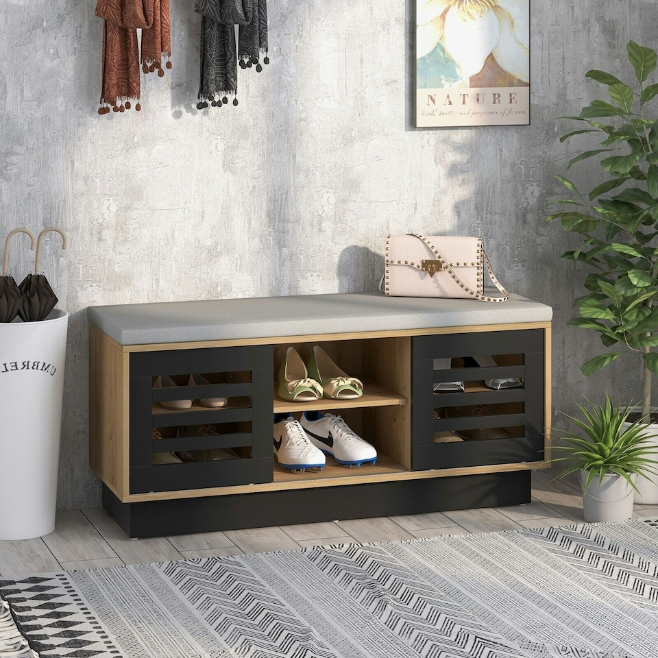 image 1 of COSTWAY Wooden Shoe Bench Shoe Storage Organizer Grey Grey