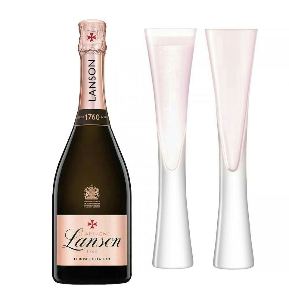 Lanson Le Rose Creation Champagne 75cl with LSA Moya Blush Flutes