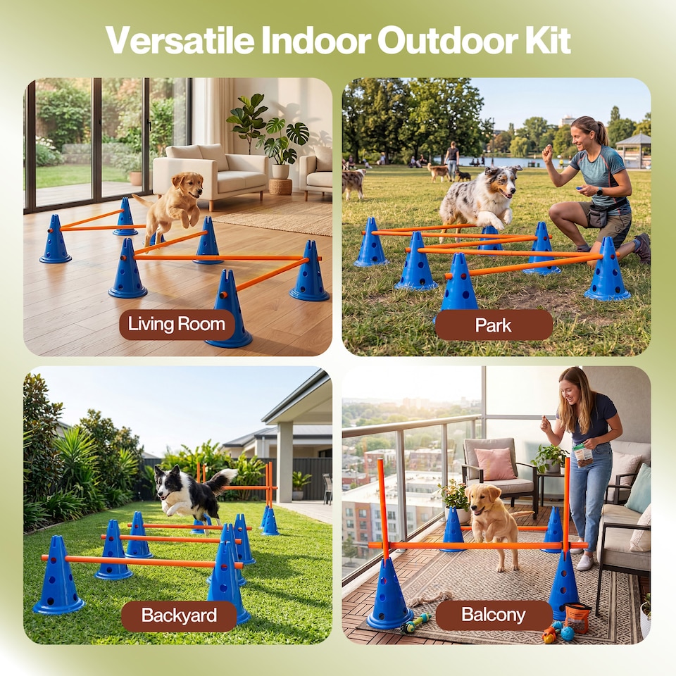 image 1 of Skylos Dog Agility Training Set Hurdle Cone Kit Height Adjustable Storage Bag