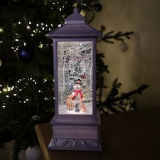 31cm Snowtime Christmas Water Spinner Antique Effect Lantern Snowman & Animals Scene Dual Powered