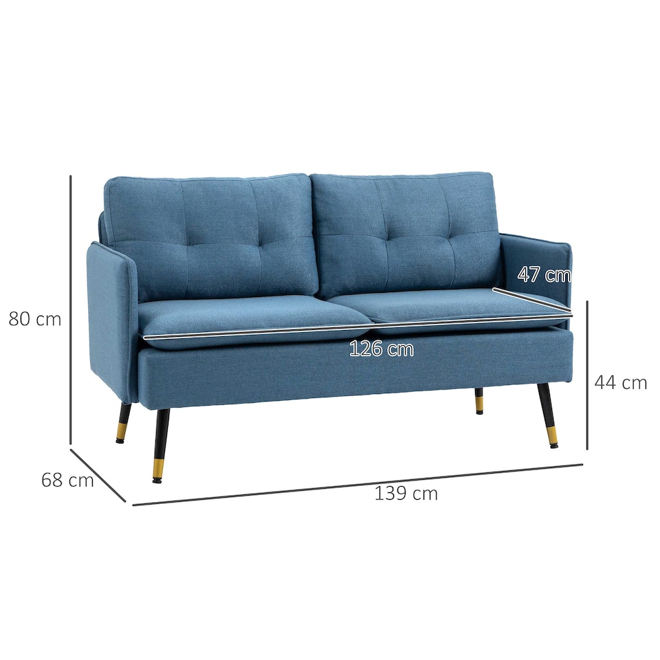 image 1 of HOMCOM Modern Two Seater Sofa, Button Tufted Loveseat with Cushions and Steel Legs for Living Room, Guest Room, Dark Blue