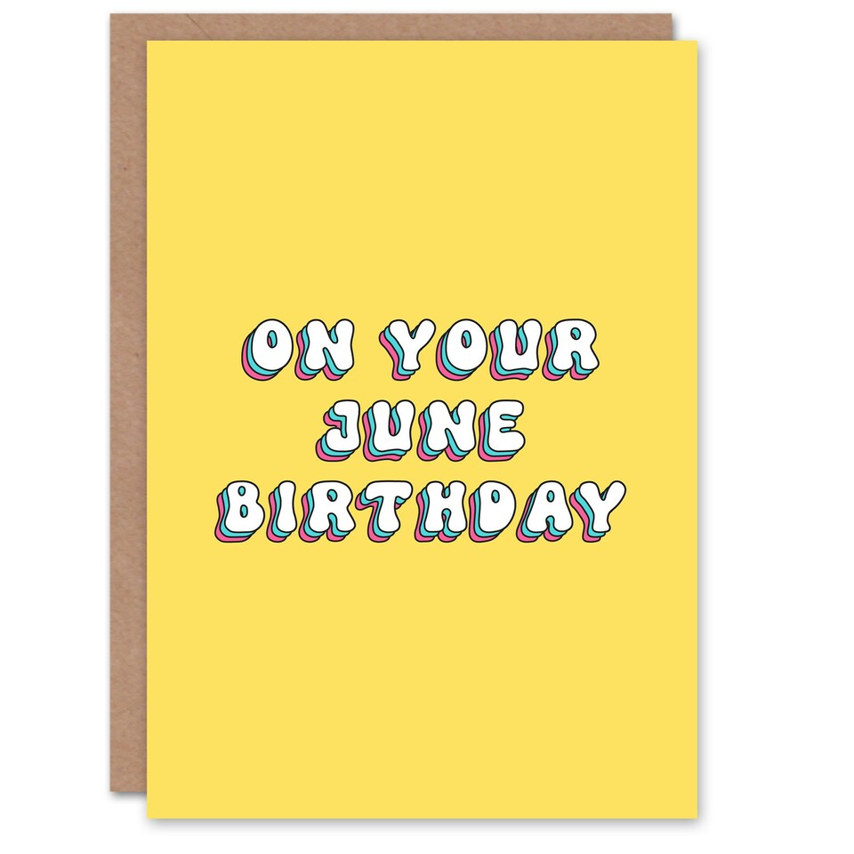 image 1 of Born June Fun Bright Retro Yellow Woman Her Birthday Card
