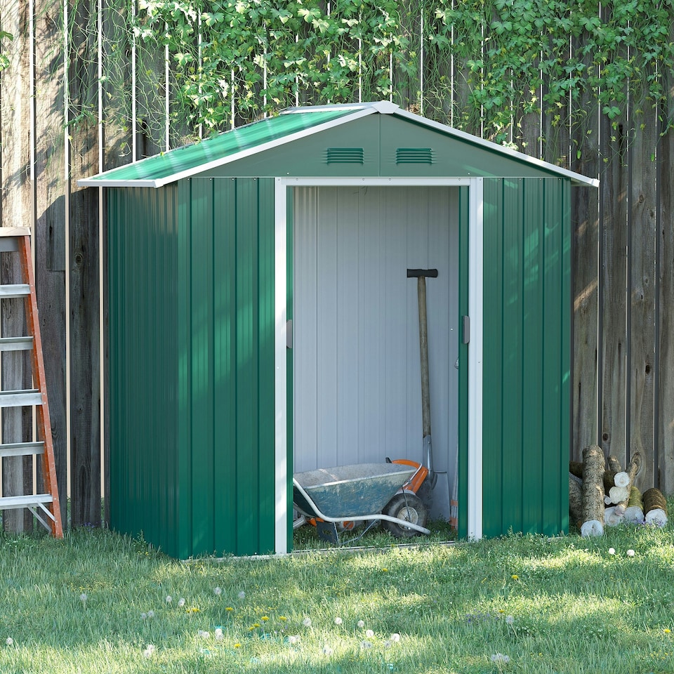 image 1 of Outsunny 6.5x3.5ft Metal Garden Shed for Garden and Outdoor Storage, Green