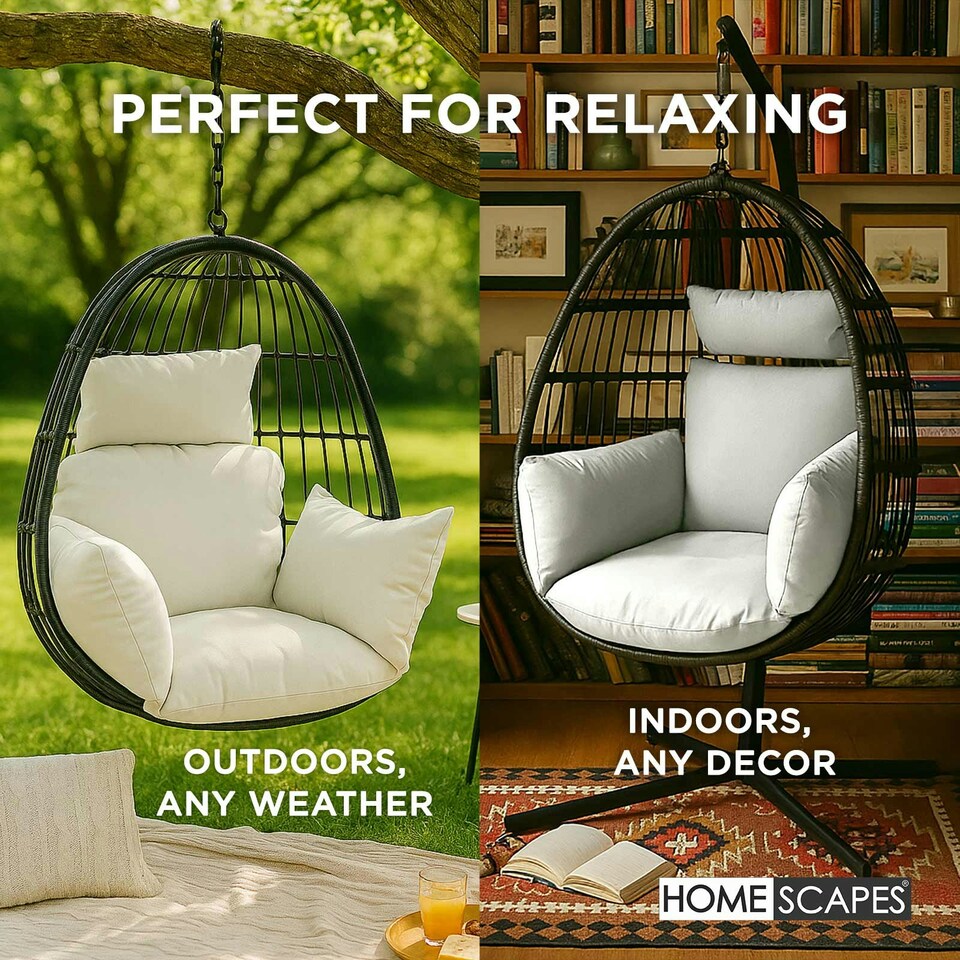 image 1 of Homescapes Luxury Waterproof Egg Chair Cushion With Headrest - Natural
