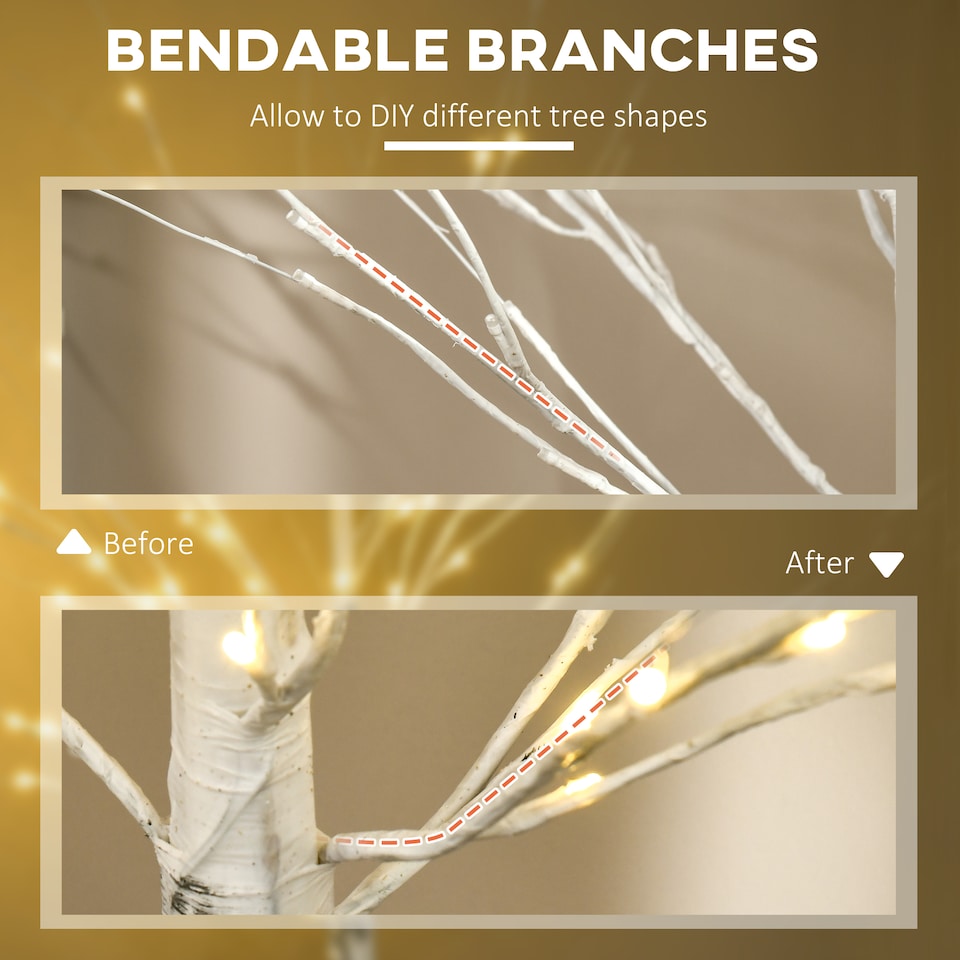 image 1 of HOMCOM 5ft Artificial White Birch Tree Light with Warm White PreLit LED Light for Indoor and Covered Outdoor Use