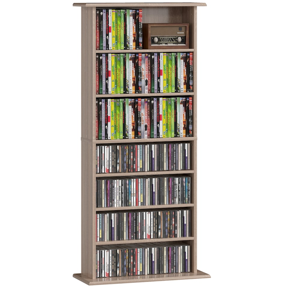 image 1 of HOMCOM CD Storage Unit DVD Tower Blu-ray Storage Shelf for Living Room | Brown | Natural wood finish