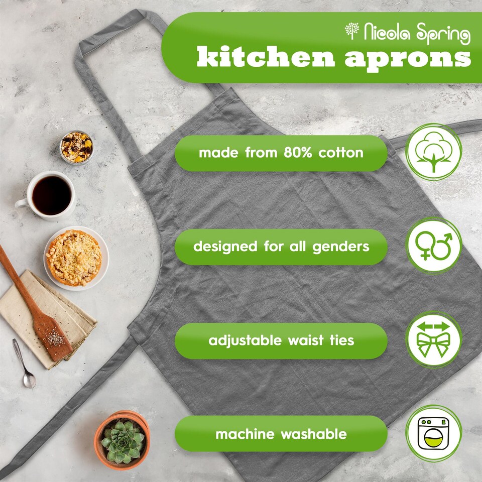 image 1 of Nicola Spring Cotton Kitchen Bib Aprons - One Size - Grey - Pack of 12