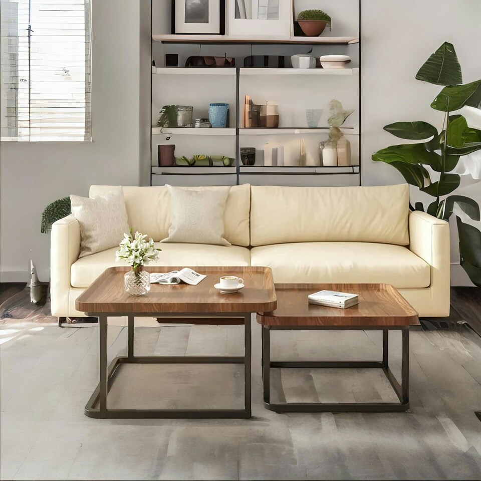 image 1 of 2PC Industrial Square Nesting Coffee Tables Rustic Brown Brown