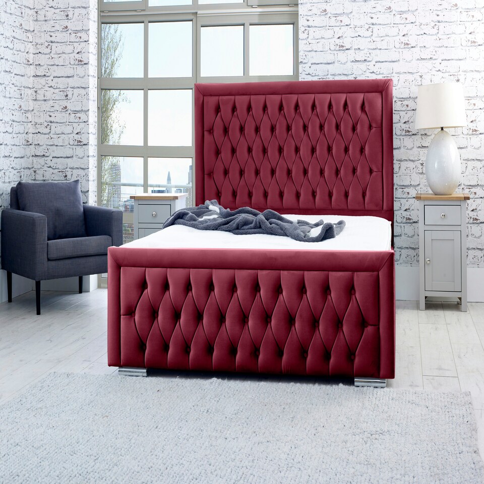 Piera Plush Single Bed Frame - Maroon