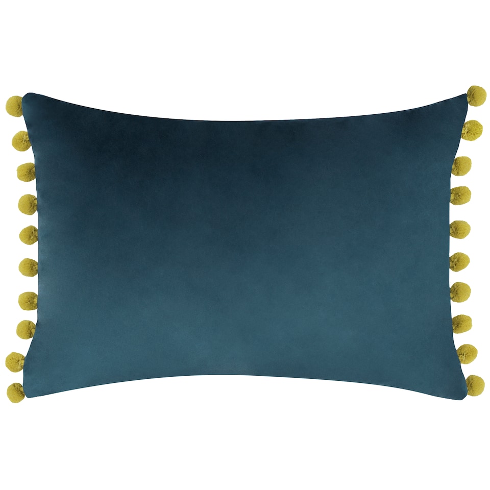 image 1 of Paoletti Fiesta Velvet Cushion, Indigo/Olive, 35 x 50cm