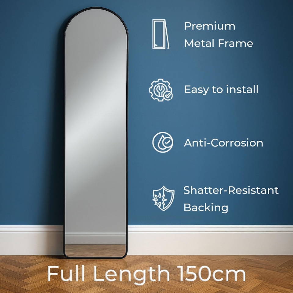 image 1 of Full Length Mirror with Metal Frame Wall Mounted Free Standing Floor | Black