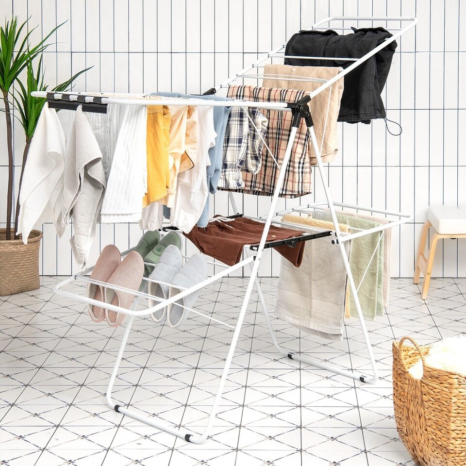 image 1 of COSTWAY Foldable 2 Level Clothes Drying Rack Garment Drying Hanger Height Adjustable