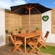 image 1 of Outdoor 6 Person Rectangular Wooden Garden Patio Dining Table Chairs with Black Parasol and Base Set