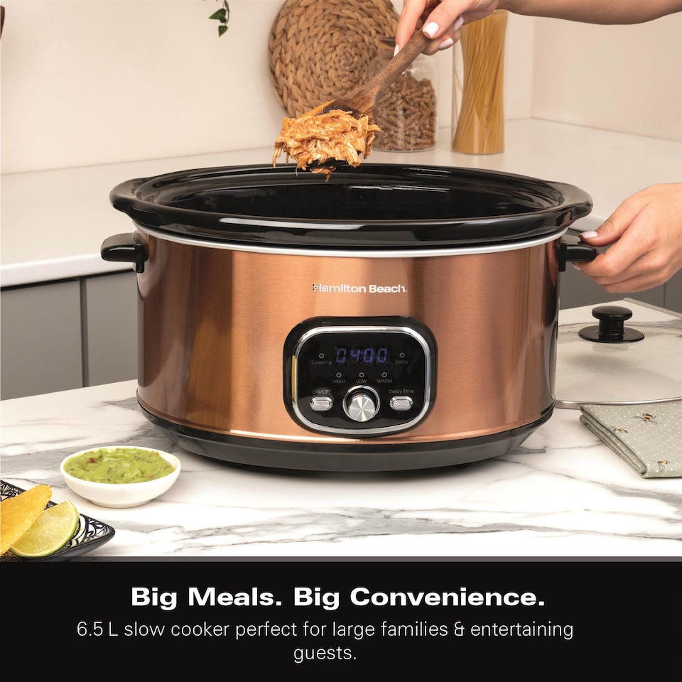 image 1 of Hamilton Beach 6.5L Digital Oval Slow Cooker Copper