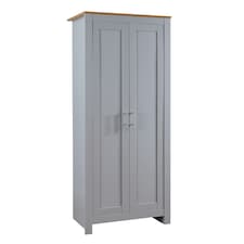 Wardrobe 2 Door Bedroom Furniture Clothing Storage Oak Top Wooden Unit Grey