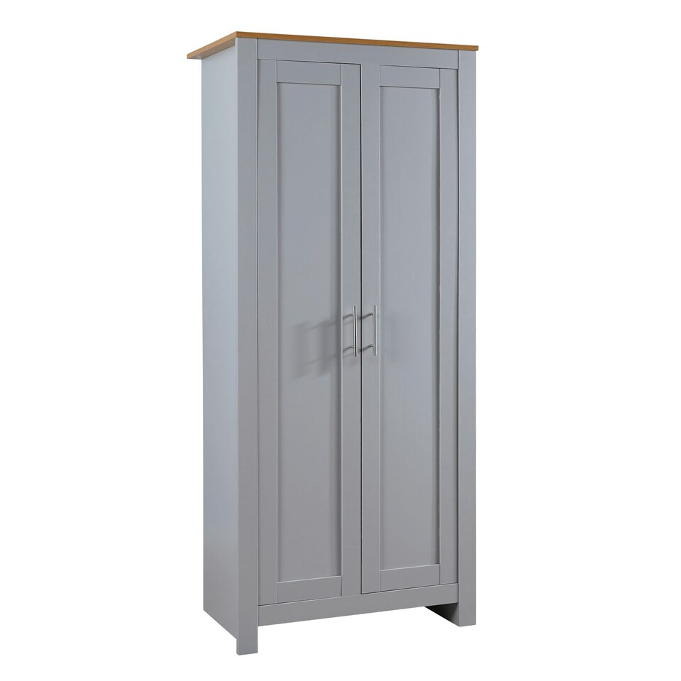 image 1 of Wardrobe 2 Door Bedroom Furniture Clothing Storage Oak Top Wooden Unit Grey