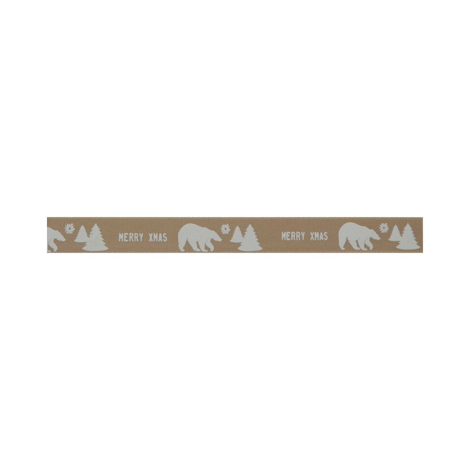 Berisfords Oatmeal 25mm Polar Bear Ribbon for Dressmaking - per metre