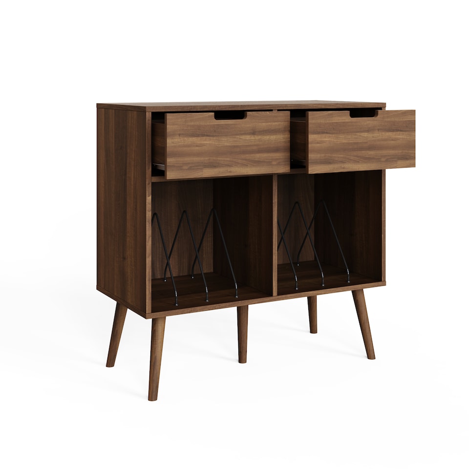 image 1 of Jaxon 2 Drawer Vinyl Turntable Stand | Brown | Walnut