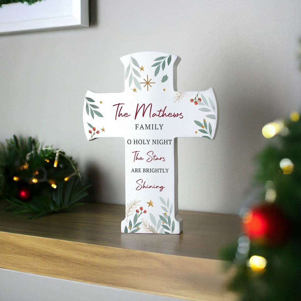 image 1 of Personalised Christmas Wooden Cross Ornament