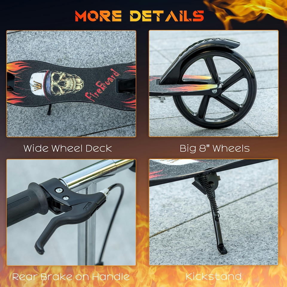 image 1 of HOMCOM Foldable Kick Scooter for Kids w/ Adjustable Height, Break, Big Wheels
