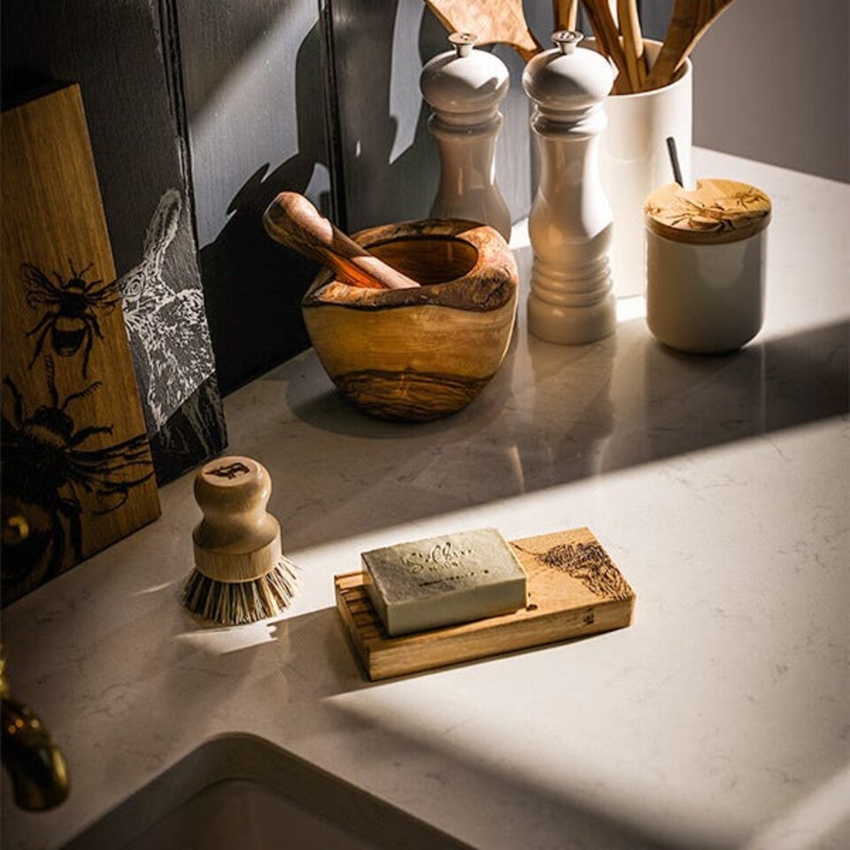 image 1 of The Just Slate Company Highland Cow Oak Soap Dish & Soap Set
